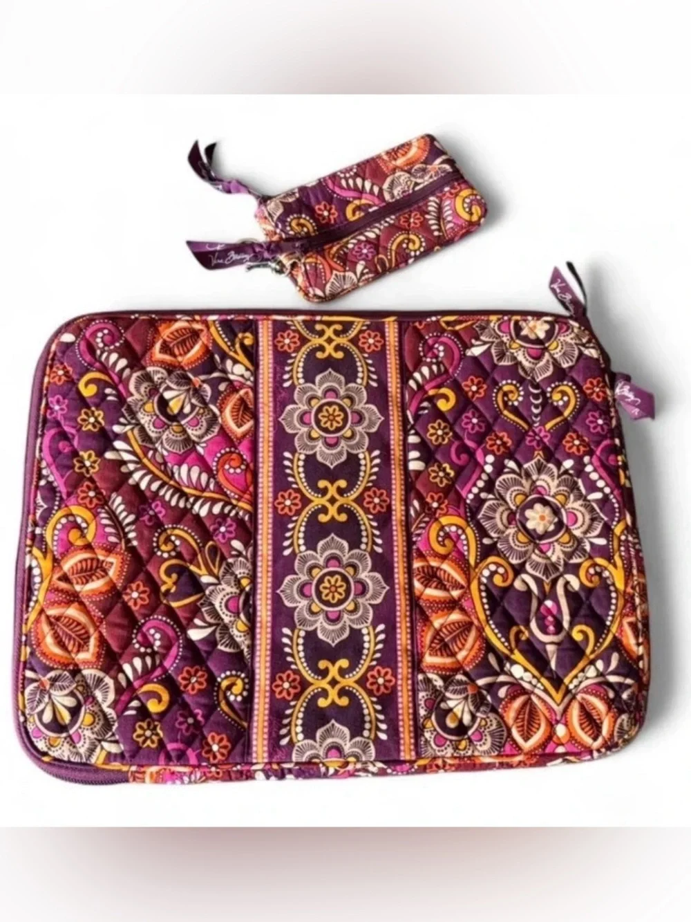 Vera Bradley Safari Sunset Paisley Quilted Laptop Sleeve and Pouch Set
